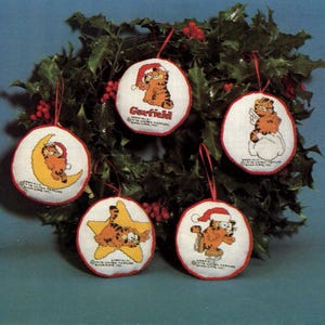 5 Garfield Christmas Ornament Counted Cross Stitch Download Patterns