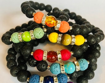 Chakra Bracelets, Birthday Gifts For Her, Oil Diffuser, Lava Rock Beads