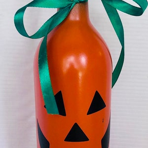 Halloween Decor. Halloween Lights. Wine Bottle Lights. Lighted Halloween Wine Bottles. Pumpkin