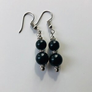 Dangle Earrings Black Silver Beaded