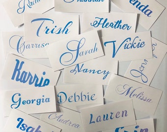Custom decal name stickers for bridesmaid glasses, bachelorette parties, bridal parties, birthday parties, bride and groom gifts