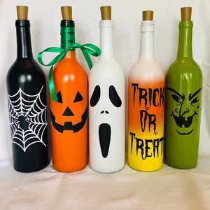 Halloween Decor. Halloween Lights. Wine Bottle Lights. Lighted Halloween Wine Bottles. image 3