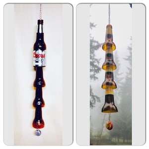 Decoração exclusiva para casa com garrafa de cerveja e sino de vento