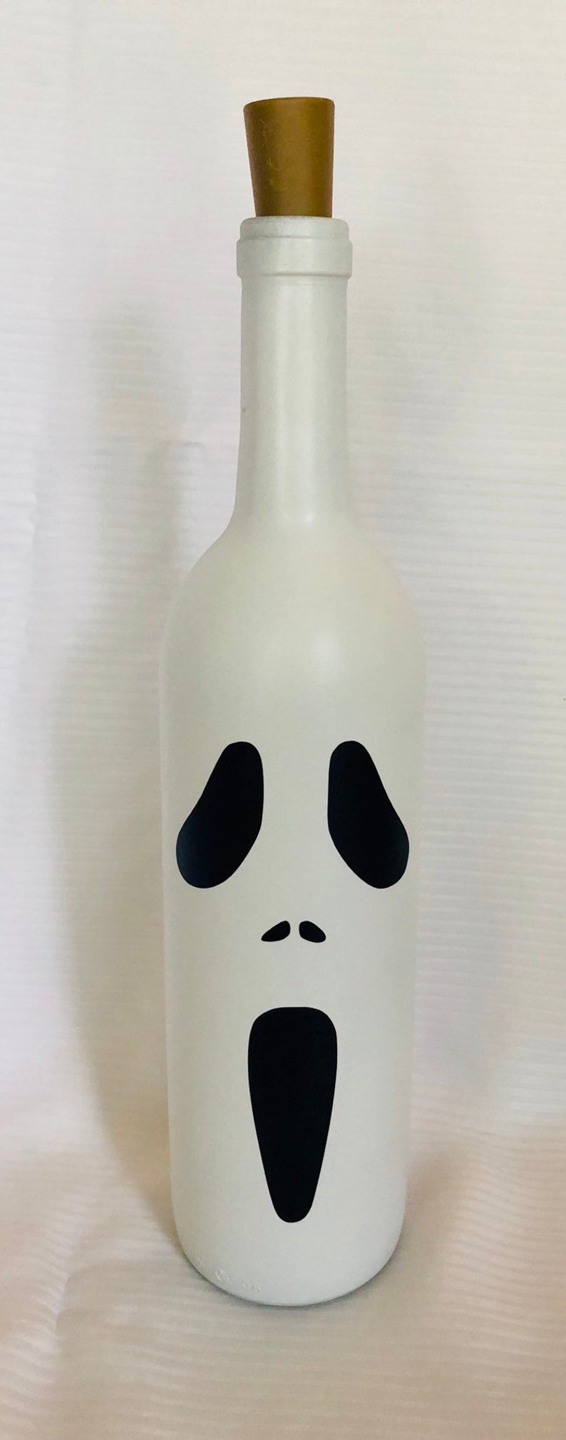 Halloween Decor. Halloween Lights. Wine Bottle Lights. Lighted Halloween Wine Bottles. Ghost