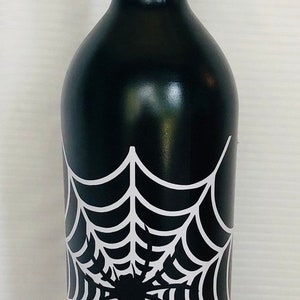 Halloween Decor. Halloween Lights. Wine Bottle Lights. Lighted Halloween Wine Bottles. Spider and Web