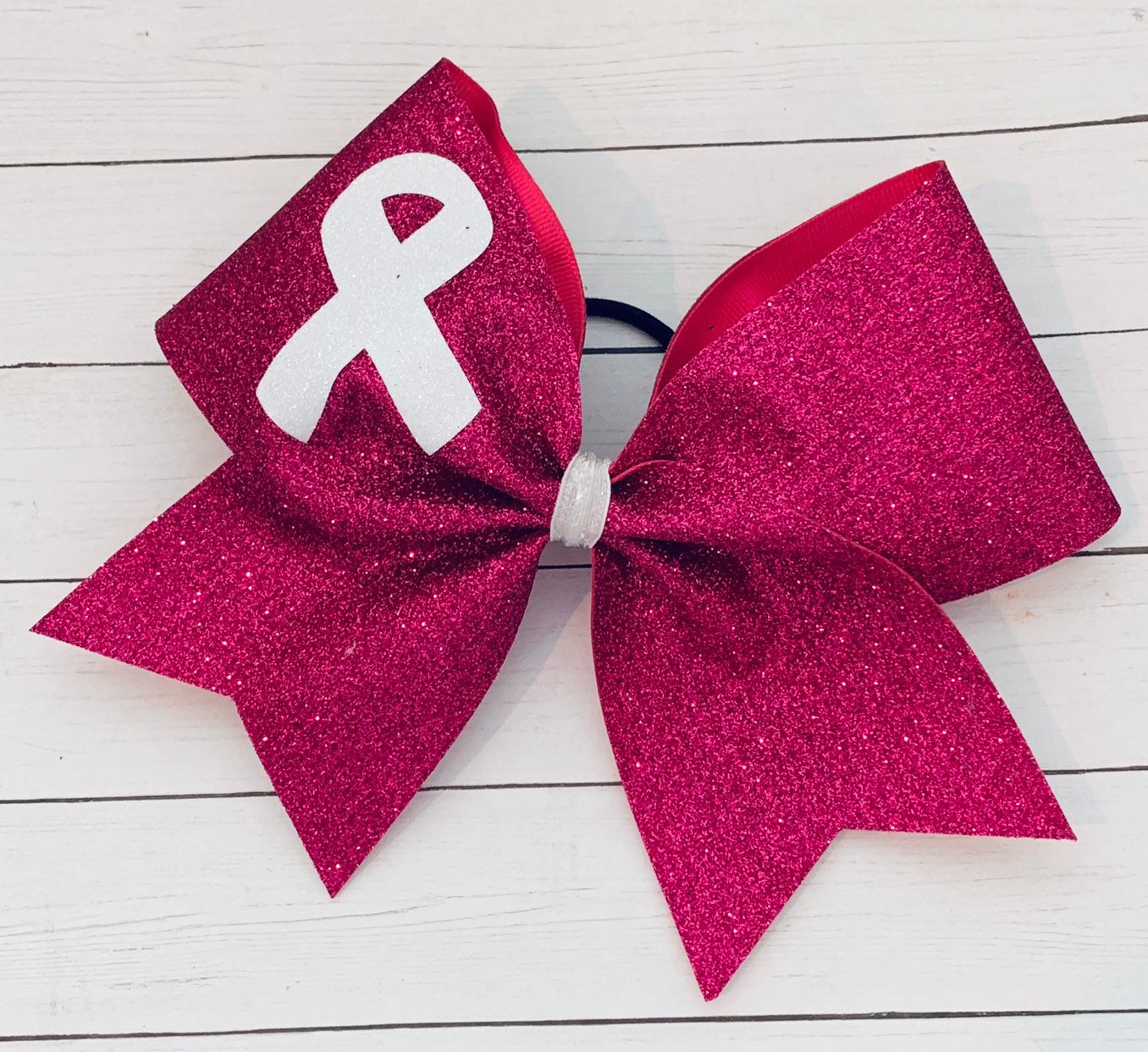 Cheer Bow Breast Cancer Bow Pink with White Awareness Ribbon Etsy