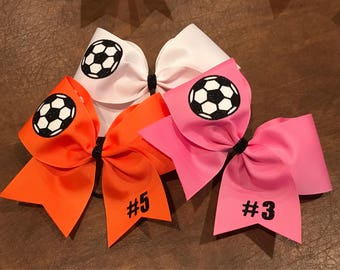 Cheer Bow - Soccer Bow ALL COLORS can be changed--also have basketball, volleyball, basball, softball