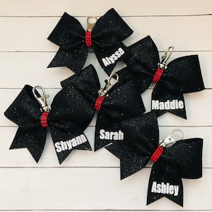Cheer Bow Key Chain with Name on TAIL only--Glitter Bow (one bow ALL COLORS!!!!)