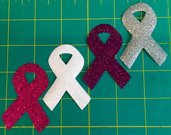 Iron On Glitter Breast Cancer Ribbon Bow Decal