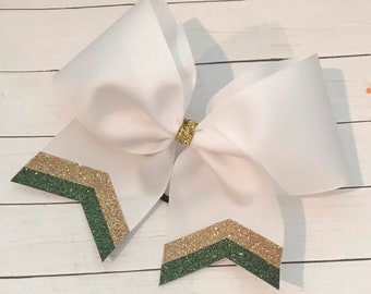 Practice Cheer Bow - green and gold Chevron