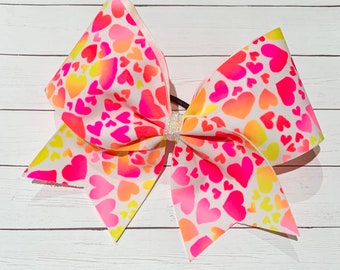 Cheer Bow - Neon Multicolored Hearts