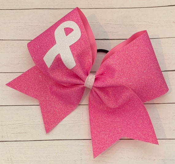 Cheer Bow - Breast Cancer Bow Pink with white