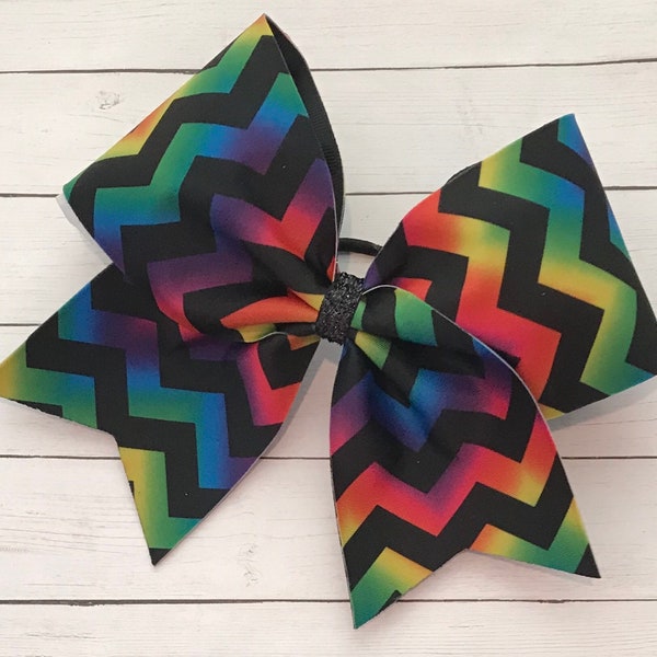 Cheer Bow - Rainbow Chevron