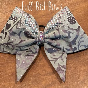 Grey Flocked Bow All Fabric Rhinestone Cheer Bow