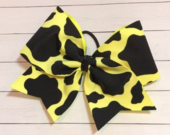 Cheer Bow - Yellow Cow Print