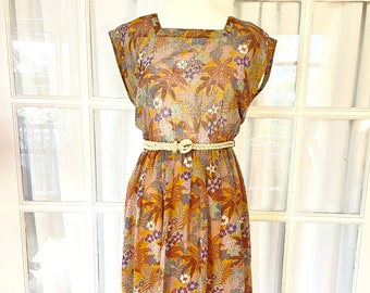 1970s “Penelope” Earth Tone Floral Print Dress, French Field Style Vintage dress - small