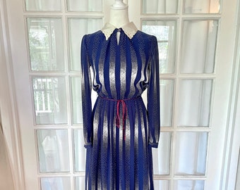 Japanese Chiffon Blue and White Collared Dress - XS