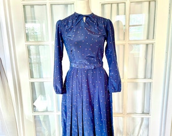 Silky Blue Floral Long Sleeve Dress - Small