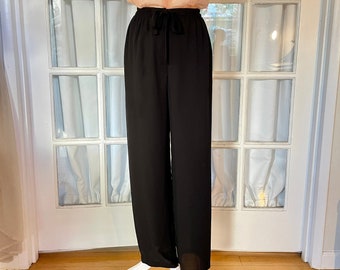 Black High Waist Chiffon Elastic Black Pants - Small