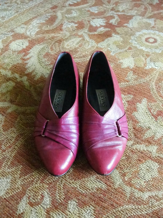 SALE! - Burgundy-Purple Mod Low Heel Shoes. Buckl… - image 2