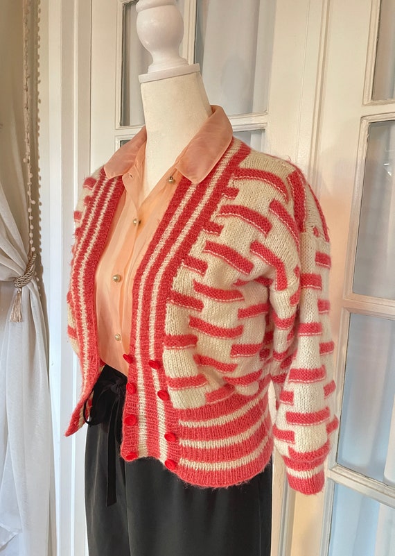 1950s cropped pinup style cardigan. Salmon color.… - image 2