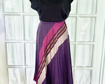 1960s Purple Striped Pleated Skirt.