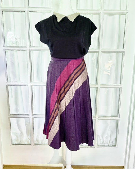 1960s Purple Striped Pleated Skirt. - image 1