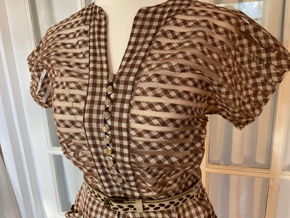 Vintage 1940s Brown Gingham Dress XS - image 3