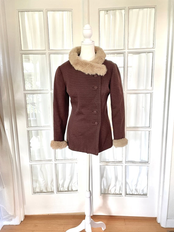 1960s Mod Fur Collar Brown Small