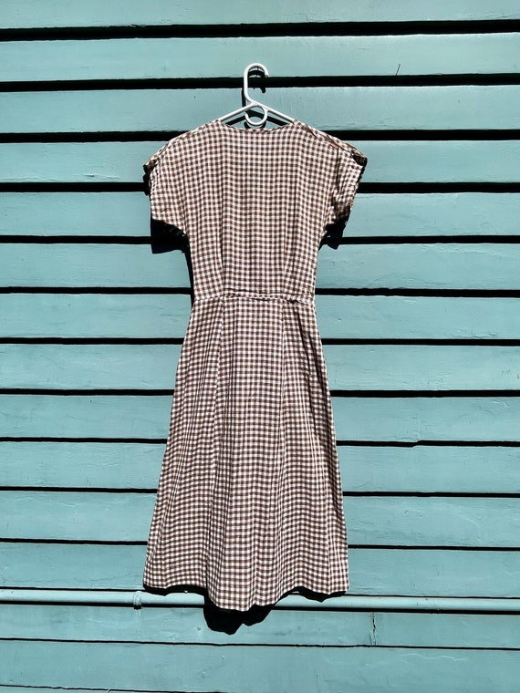 Vintage 1940s Brown Gingham Dress XS - image 5