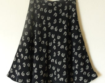 90s Black Paisley Mini Skirt. High Waist. XS - Small.