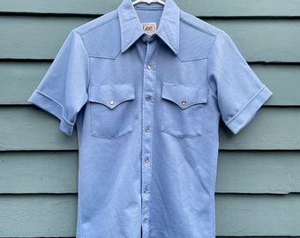 Vintage Blue Western Rockabilly Pearl Button Shirt - Small