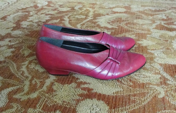 SALE! - Burgundy-Purple Mod Low Heel Shoes. Buckl… - image 1