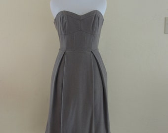 Classic Strapless Gray Wool Cocktail Dress w Pockets - XS