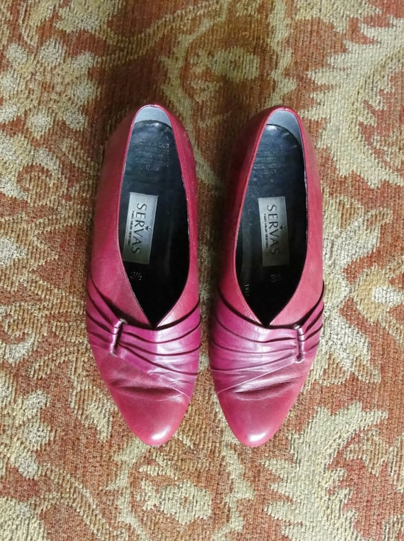 SALE! - Burgundy-Purple Mod Low Heel Shoes. Buckl… - image 3