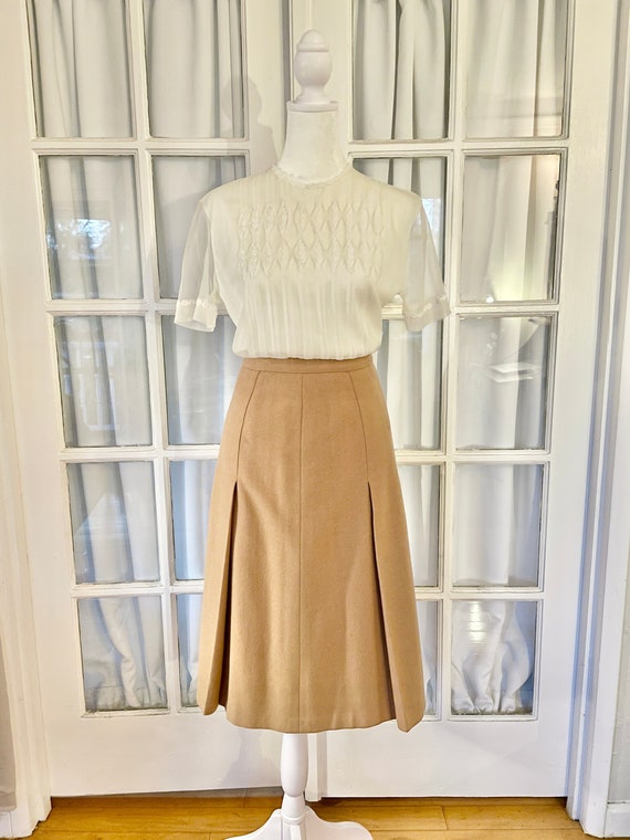 1950s Tan wool skirt. Small - image 1