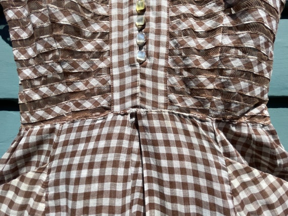 Vintage 1940s Brown Gingham Dress XS - image 8