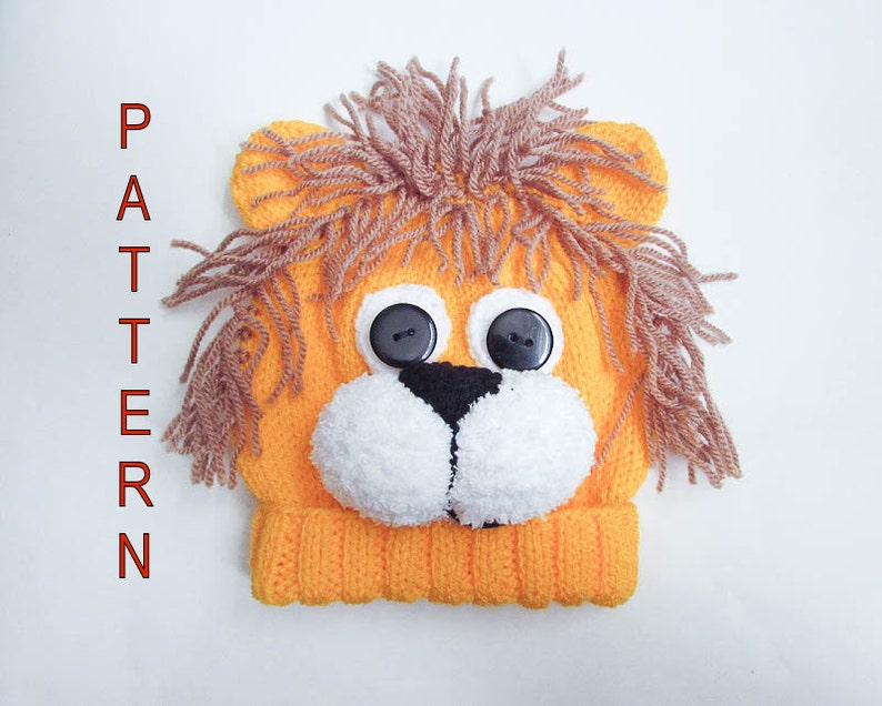 Knitting Pattern Lion Hat Lion Baby Beanie Hat Animal Hat Character Hat Novelty Hat Beanie Hat Baby Hat