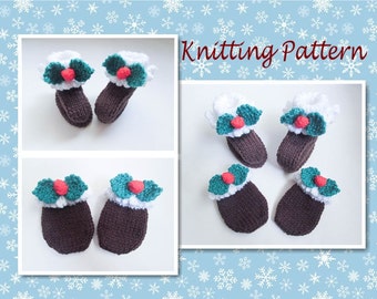 Knitting Pattern Christmas Pudding Baby Booties Mittens Shoes Baby Christmas knit Character booties