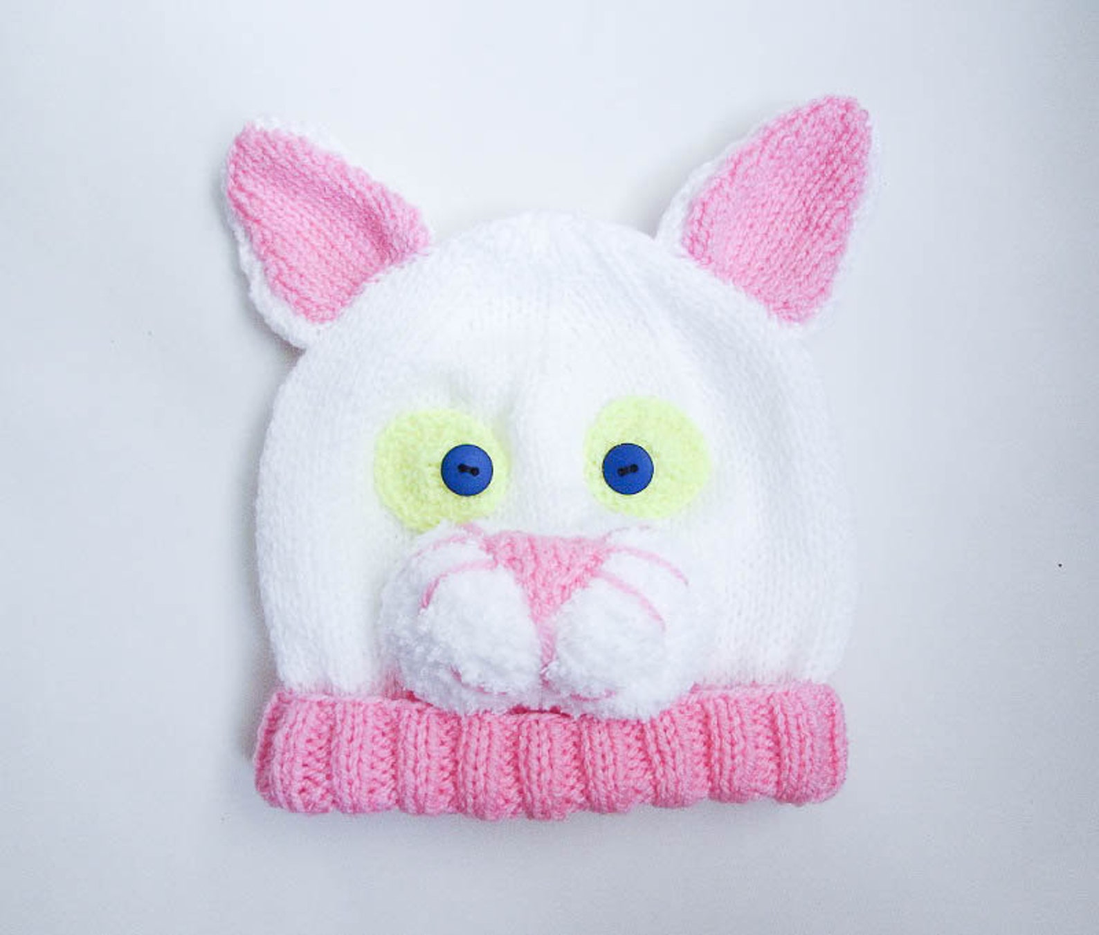 Knitting Pattern Cat Hat Baby Beanie Hat Animal Hat Character Etsy UK