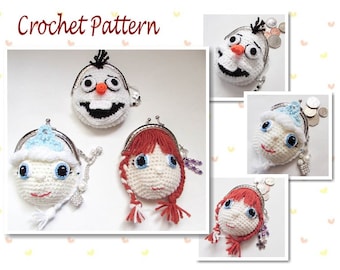 Crochet Pattern Snowman Coin Purse Doll Face Coin Purse Coin Purse Crochet Pattern Bundle Bag Purse Character Purse Novelty Purse