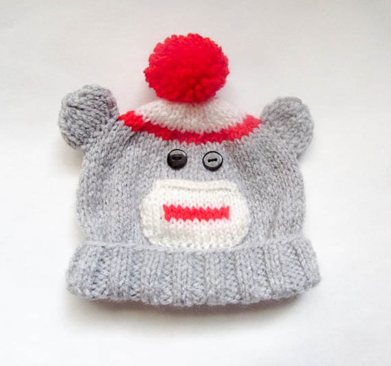 Knitting Pattern Sock Monkey Beanie Baby Beanie Hat Baby Hat | Etsy