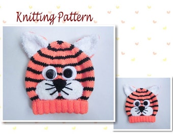 Knitting Pattern Tiger Hat Tiger Baby Beanie Hat Animal Hat Character Hat Novelty Hat Beanie Hat Baby Hat Digital Download