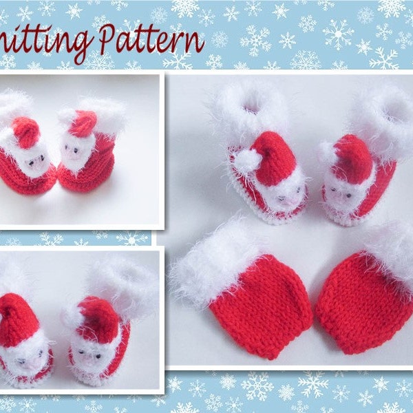 Knitting Pattern Santa Baby Booties Mittens Shoes Baby Bootees Baby Christmas knit character booties