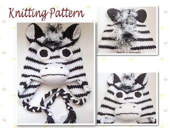 Knitting Pattern Zebra Hat Horse Hat Character Hat Animal Hat Beanie Hat Novelty Hat