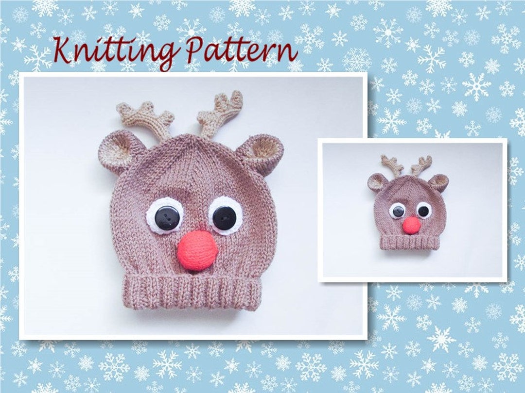 Knitting Pattern Reindeer Hat Baby Beanie Hat Animal Hat Etsy