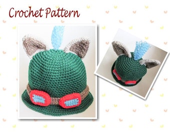 Crochet Pattern Gamers Hat Animal Hat Character Hat Novelty Hat