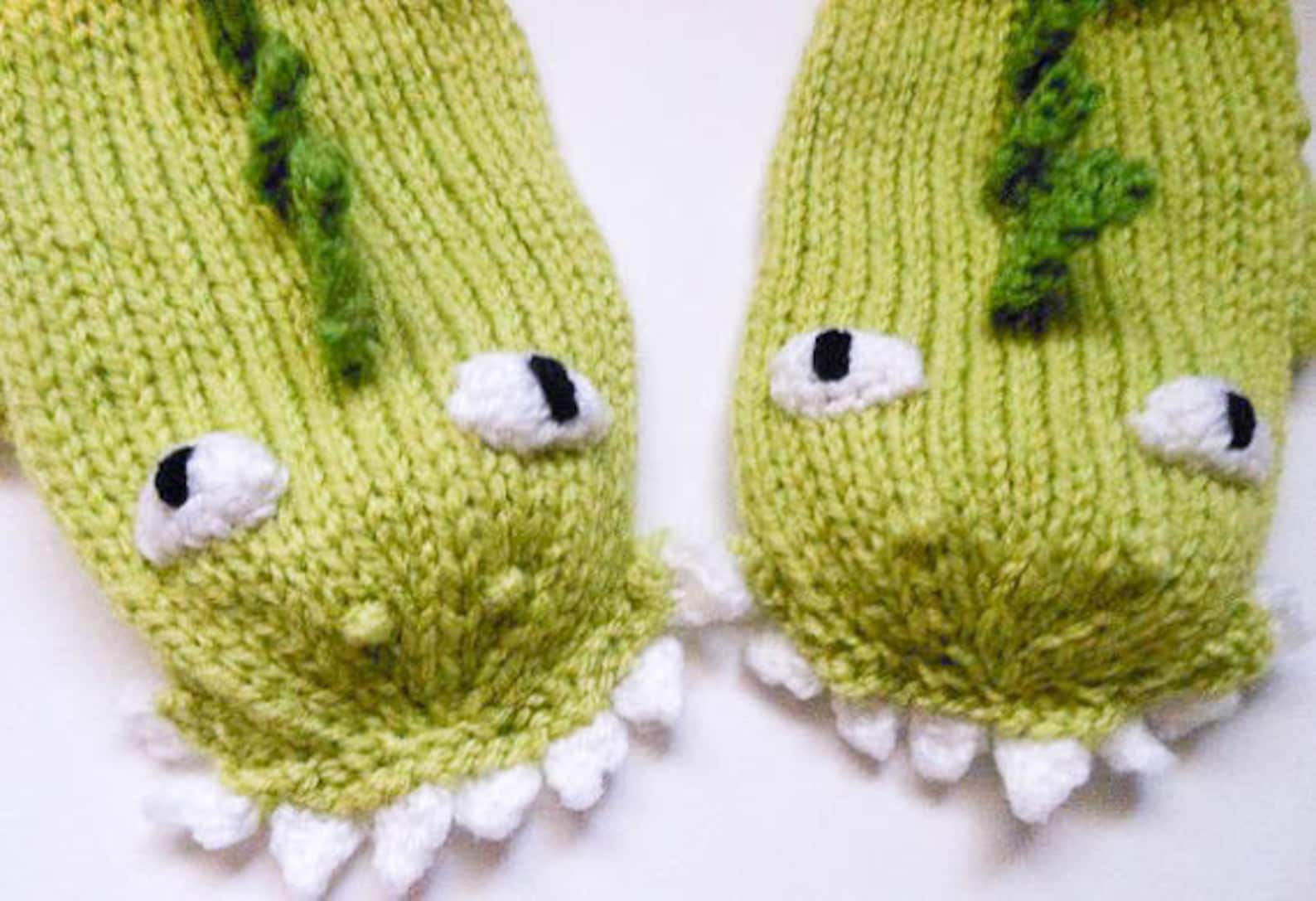 Knitting Pattern Dinosaur Dragon Mittens Animal Mittens | Etsy