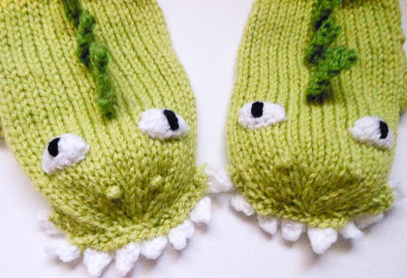 Knitting Pattern Dinosaur Dragon Mittens Animal Mittens Etsy
