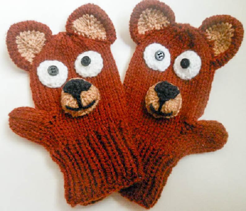 Knitting Pattern Teddy Bear Mittens Animal Mittens Character Etsy